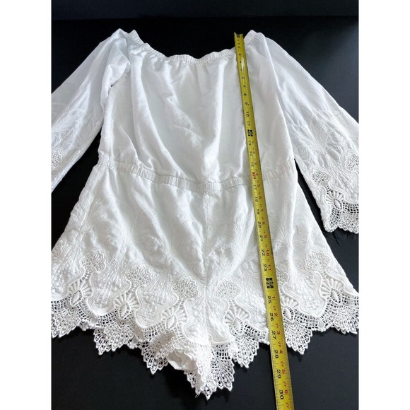 TJD Romper White Crochet Off Shoulder Jumpsuit - Picture 9 of 9
